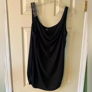 ANA Black Sleeveless Top w Embellished beaded Strap cowl neck XL Shirred sides